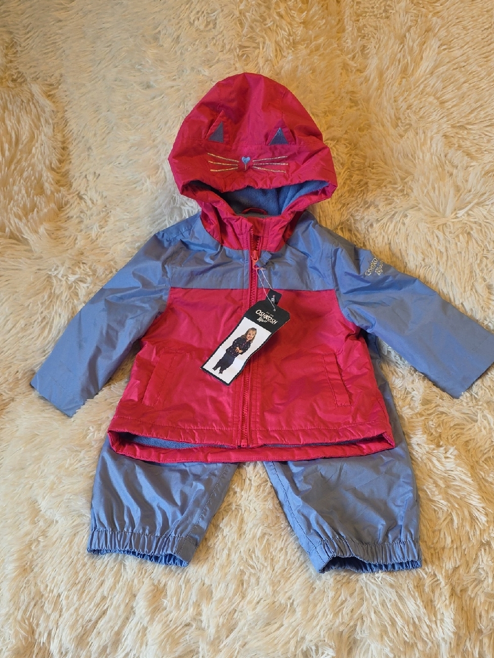OshKosh B'gosh Pink and Light Blue Fleece-Lined Toddler Jacket